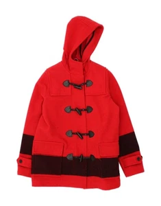 VINTAGE Womens Hooded Duffle Coat UK 10 Small Red Colourblock Wool AD01 - Picture 1 of 4