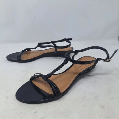 Talbots Black Patent Leather Calli 4 Slingback Wedge Open Toe Sandals Size 7.5 - Image 1 of 4