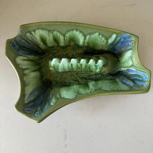 Vintage MCM Maurice Made In California Drip Glazed Pottery Ashtray Green/Blue - Picture 1 of 24