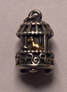 Auténtico Pandora 925 Plata de Ley Oro 14k Jaula de Pájaros Dije - Imagen 1 de 6
