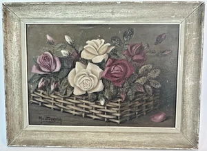 Antikes französisches Ölgemälde Rosenkorb 19. Jh. signiert Montevernay um 1880 - Bild 1 von 24