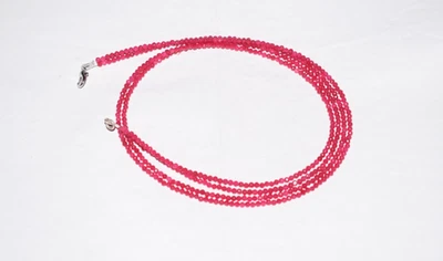 天然红色红宝石宝石 2.5 毫米刻面珠 925 银 26 英寸 2 层项链 — 第 1/4 张图片