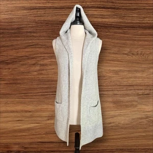 Tahari ärmellos Pullover Longweste mit Kapuze M Merinowollmischung NEU grau meliert - Bild 1 von 11