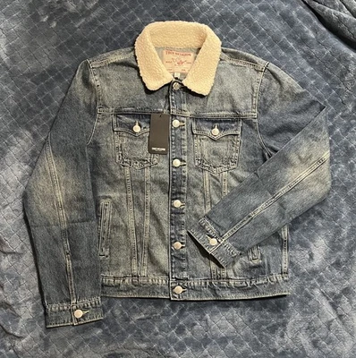 Jaqueta jeans caminhoneiro True Religion masculina gola Sherpa estilo 700109 tamanho G - Nova com etiquetas - Imagem 1 de 4