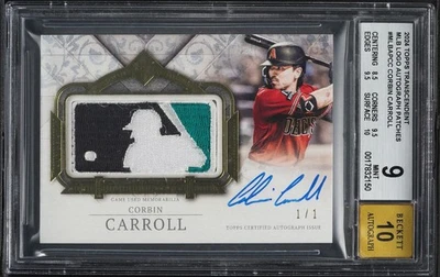 2024 Topps Transcendent Corbin Carroll MLB LOGO PATCH LOGOMAN AUTO 1/1 BGS 9 10 - Image 1 of 2