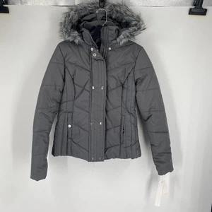 Krush Gray Puffer Jacket with Faux Fur Hood size Juniors M - Picture 1 of 4