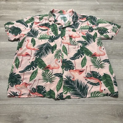 Old Navy Men’s Hawaiian Shirt XXL Pink Flamingo Tropical Button Up - Image 1 of 3