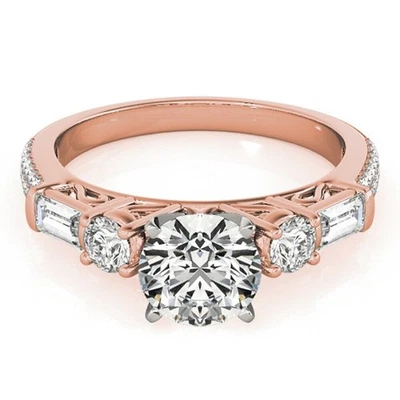 Solid 14K Rose Gold Wedding Ring Round Cut 1.67 Ct IGI GIA Lab Grown Diamond - Image 1 of 4