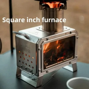 Portable Firewood Square Stove Stainless Steel Outdoor Fire Heater Stove Picnic - Picture 1 of 20