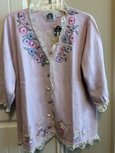 NWT STORYBOOK KNITS 2x LILAC TEA PARTY ENGLISH TEATIME SWEATER 2XL 3x - Picture 1 of 6
