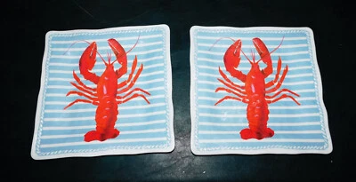 Cynthia Rowley Melamina Langosta Rayas Lote de 2 ~ 11" Plato Cuadrado Bandeja Excelente CDN Foto 1 de 4