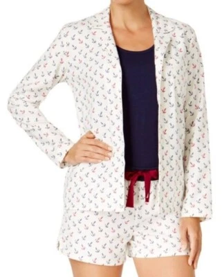 Nautica 3-PIECE Tops/ShortsPajama/Lounge Set Cream/Navy ANCHORS Size Small NWT - Image 1 of 4