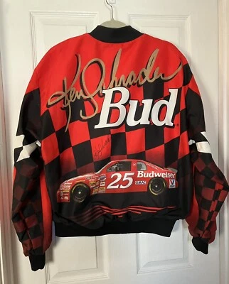 VTG NASCAR Ken Schrader #25 Budweiser Racing AOP Autographed Jacket XL USA - Image 1 of 4