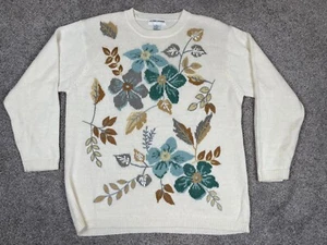 Vintage Alfred Dunner Sweater Womens XL Wool Blend Floral Beaded Cottagecore Top - Picture 1 of 9