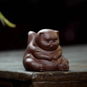 Lila Ton Katze Keramik Tier Figuren Zisha Tee Haustier Katzen Basteln Haushalt - Bild 1 von 7