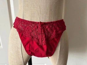 Vintage Nordstrom Intimates Red Lace Stretch Nylon Thong Panty - L - Picture 1 of 8