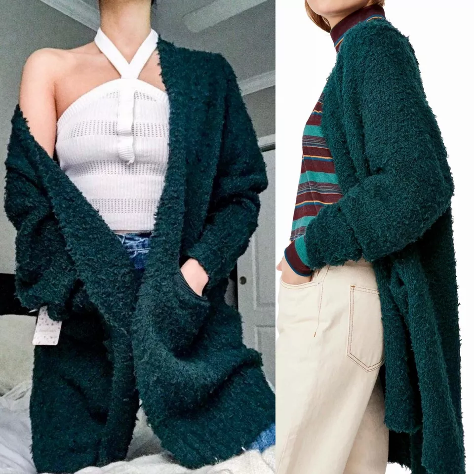 People Womens Once in a Lifetime Green Cardigan Sweater Top S BHFO 5377