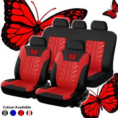 9Pcs Car Front Rear Full Set Seat Covers 4-Seasons Butterfly-Pattern Embroidery - Image 1 of 4