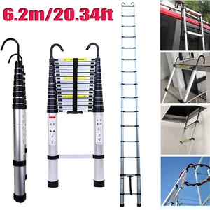 Multi Purpose 20FT Telescopic Ladder & 2 Hooks Heavy Duty Folding Extension Step - Picture 1 of 12