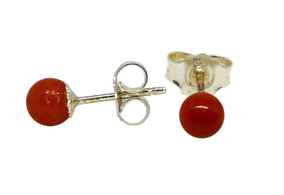 ORECCHINI PERLE DI CORALLO ROSSO E ARGENTO 3,5MM - Immagine 1 di 4