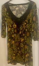 ARYEH Juniors Large Women Dress Black Gold Green Floral NEW (LC334)