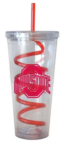 Ohio State Buckeyes 22 Ounce Tumbler with Swirl Straw [NEW] NCAA Cup Mug Glass Cover