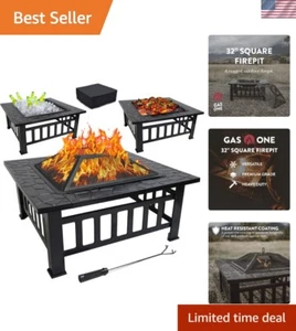 Modern Metal Fire Pit Table - 32-Inch Square Design for Cozy Outdoor Evenings - Picture 1 of 10