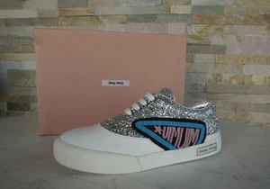 MIU MIU 37 Sneakers Schuhe Schnürschuhe Glitter silber 5E076B NEU ehem UVP 595 € - Bild 1 von 7