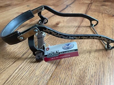 Broca mecánica Hackamore Bob Avila, detalle floral, banda nasal de cuero, vástago de 8,5" Foto 1 de 2