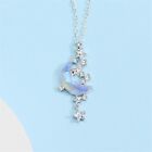 Half Crystal Moon Pendant Gift Necklace Silver Plated Chain Ladies Jewelly Women
