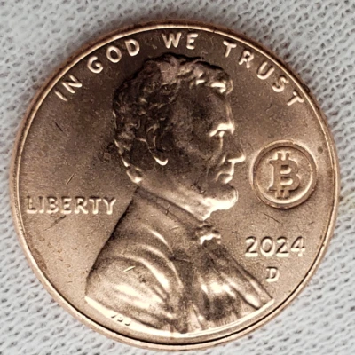 2025 Lincoln Shield Cent No Mint Mark BU Penny-Bitcoin Counterstamp Lucky Coin! - Image 1 of 4