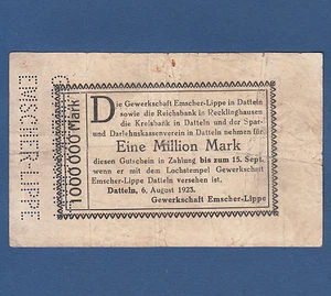 DATTELN Gewerkschaft Emscher-Lippe 1 Million auf 45 Mark 1923 III- / VF- - Bild 1 von 2