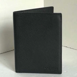 Coach Passport Case Black Calf Leather Slim Wallet 93604 Travel ORIGPKG - Picture 1 of 13