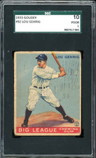 1933 Goudey Lou Gehrig Yankees Rookie Card RC #92 - Certified SGC 1