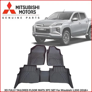 3D FULLY TAILORED FLOOR MATS 3PC SET IN BLACK FOR MITSUBISHI L200 SERIES 5 16+ - Picture 1 of 7