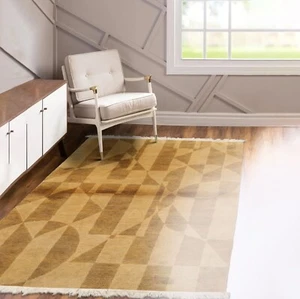 Gold Tibetan Contemporary 4x6 Hand Knotted Wool Area Rug - Picture 1 of 7