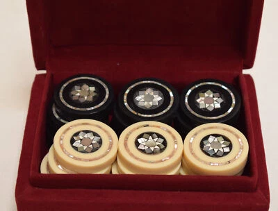 Unique Backgammon checkers Disks, Handmade Luxury Mother of Pearl Inlay 30 Chips - Image 1 of 4