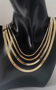 Herringbone Necklace Gold 14k, Dainty Herringbone, Snake Chain Choker 4.6mm 16” - Picture 1 of 6