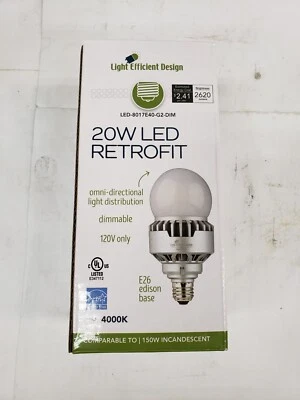 Light Efficient Design LED-8017E40-G2-DIM 20w LED Retrofit Bulb 4000K E26 Base - Image 1 of 4