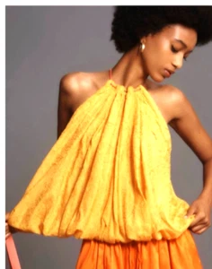 Anthropologie Women’s Halter Parachute Bubble Hem Tank Top size M Yellow NWT - Picture 1 of 9