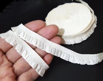 1/2 inch 13mm wide 5-20 yds Ivory Ruffles 1 Sided Edge Elastic Band EB17 - Image 1 of 4