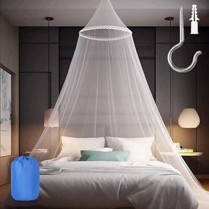 Mosquito Net Bed Canopy Large White for Girls Easy Install Travel Storage Bag - Picture 1 of 27