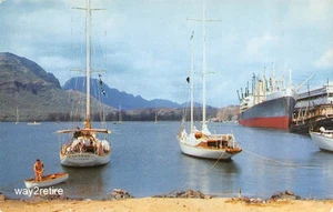 Postkarte HI Kauai Nawiliwili Hafen Frachtschiff und Segelboote Hawaii - Bild 1 von 2