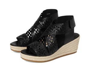 Nuevas sandalias de cuña de cuero tejido Eileen Fisher Willow negras $235 talla 8 - Imagen 1 de 7