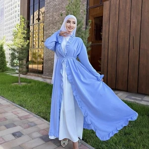 Dubai Mujeres Volantes Abierto Cárdigan Largo Maxi Vestido Caftán Kimono Islámico Vestido Árabe - Imagen 1 de 31