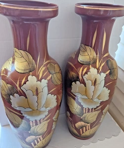 Vintage Paar handbemalte Keramikvasen Floral Gold & Braun Design 24" Imari Stil - Bild 1 von 5