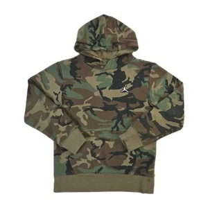 Vintage Nike Jordan Hoodie Boys Medium 10-12 Green Camouflage Pullover Fleece - Picture 1 of 7