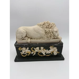 Caja Ataúd Grand Tour Resina León Canova Estilo Dorado Putti Decoración Neoclásica - Imagen 1 de 17
