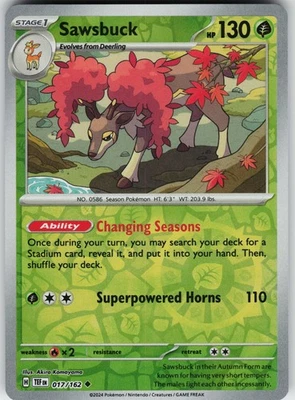Pokemon Sawsbuck 017/162 SV05: Temporal Forces NM Reverse Holo card - Image 1 of 2