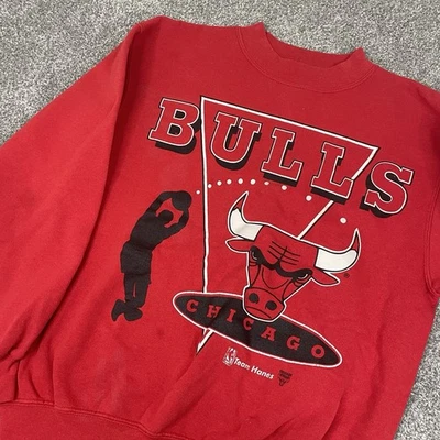 复古芝加哥公牛队 90 年代 Hanes 圆领运动衫男式 M 美国 NBA Y2K Jordan — 第 1/4 张图片